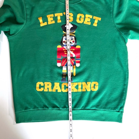 Let's Get Cracking Unisex Green Christmas Sweatshirt Nutcracker XXL, XL Funny - Picture 7 of 9